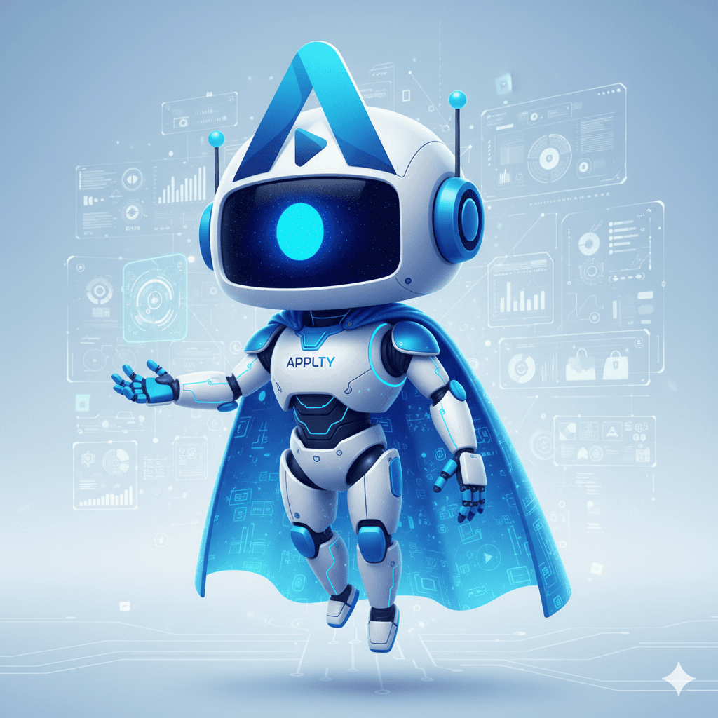 APPLTY mascot — friendly AI robot